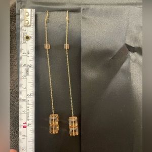 Amber colored stone dangle earrings with hoop back